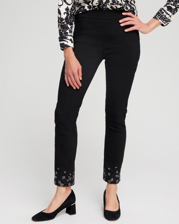 Chicos Brigitte Leopard Studs Ankle Pants - Black