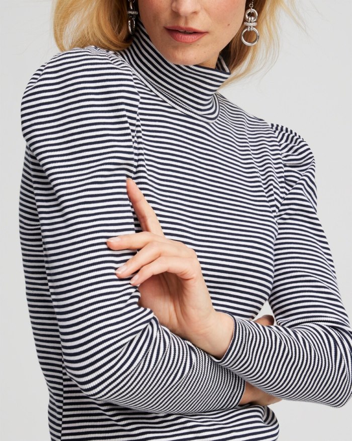 Chicos Rib Knit Stripe Turtleneck - Black