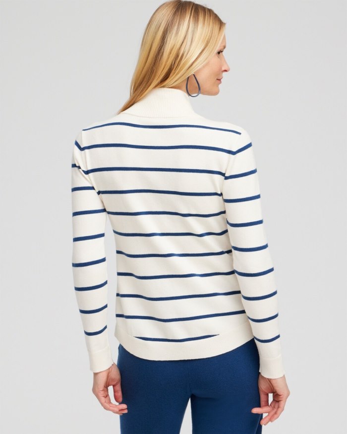 Chicos Zenergy Luxe Cashmere Blend Stripe Sweater - Azores Blue