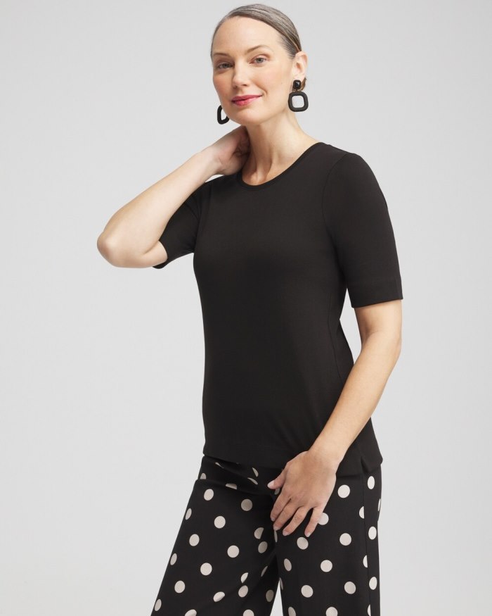 Chicos Everyday Elbow Sleeve Tee - Black