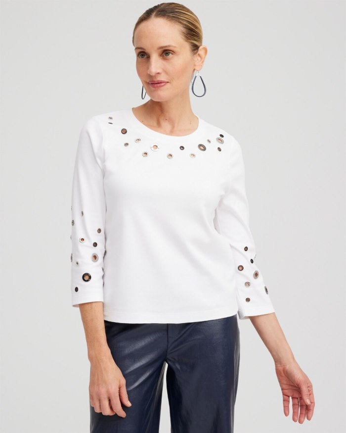 Chicos Grommet Detail Tee - Alabaster