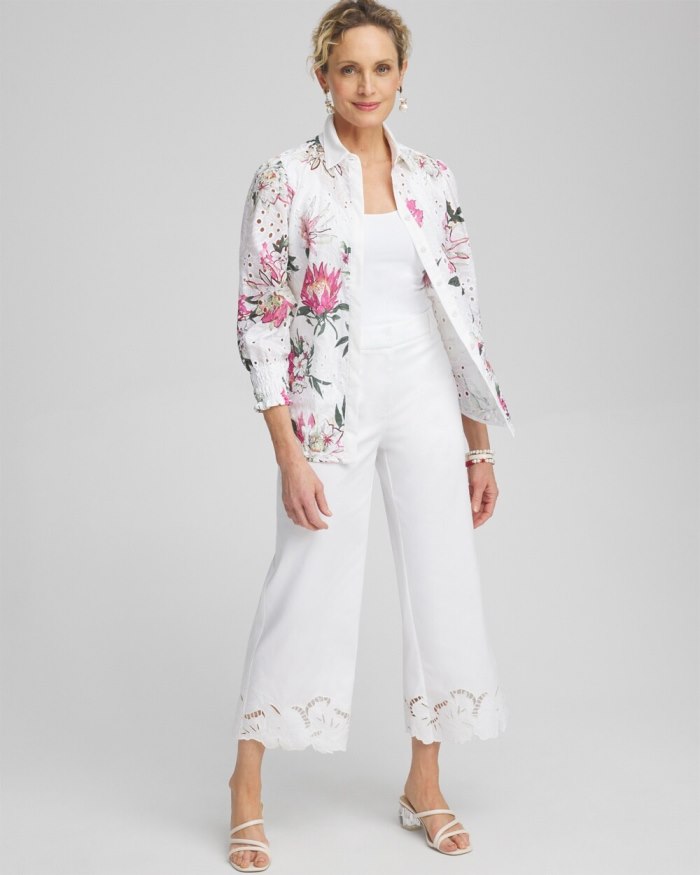 Chicos Floral Eyelet Shirt - PINK BROMELIAD