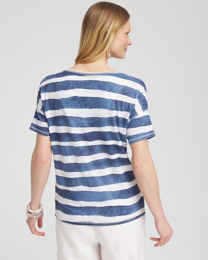 Chicos Navy Stripe Sweater Trim Tee - Classic Navy