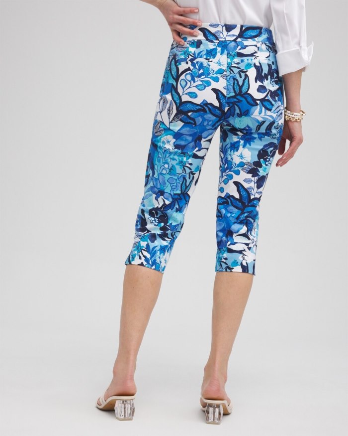 Chicos Brigitte Cool Floral Capri Pants - Alabaster/Classic Navy