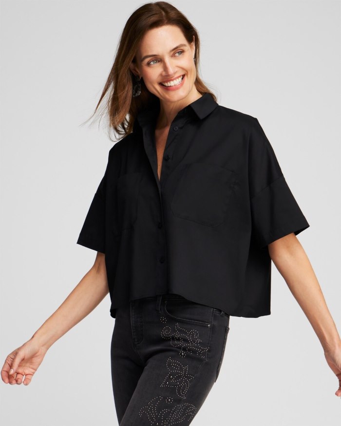 Chicos Poplin Pocket Shirt - Black