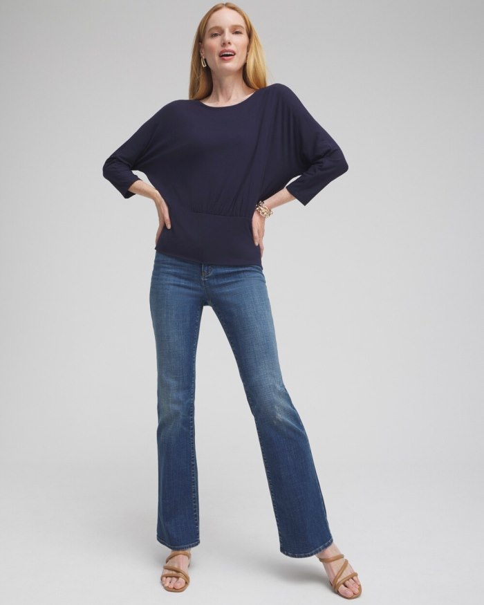 Chicos Touch of Cool Banded Hem Top - Classic Navy