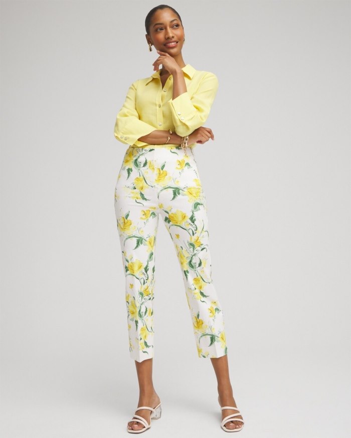 Chicos Juliet Floral Straight Cropped Pants - Alabaster