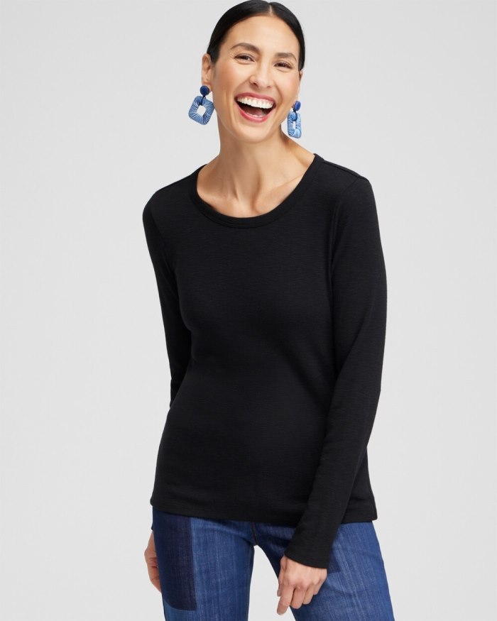 Chicos Ribbed Layering Tee - Black