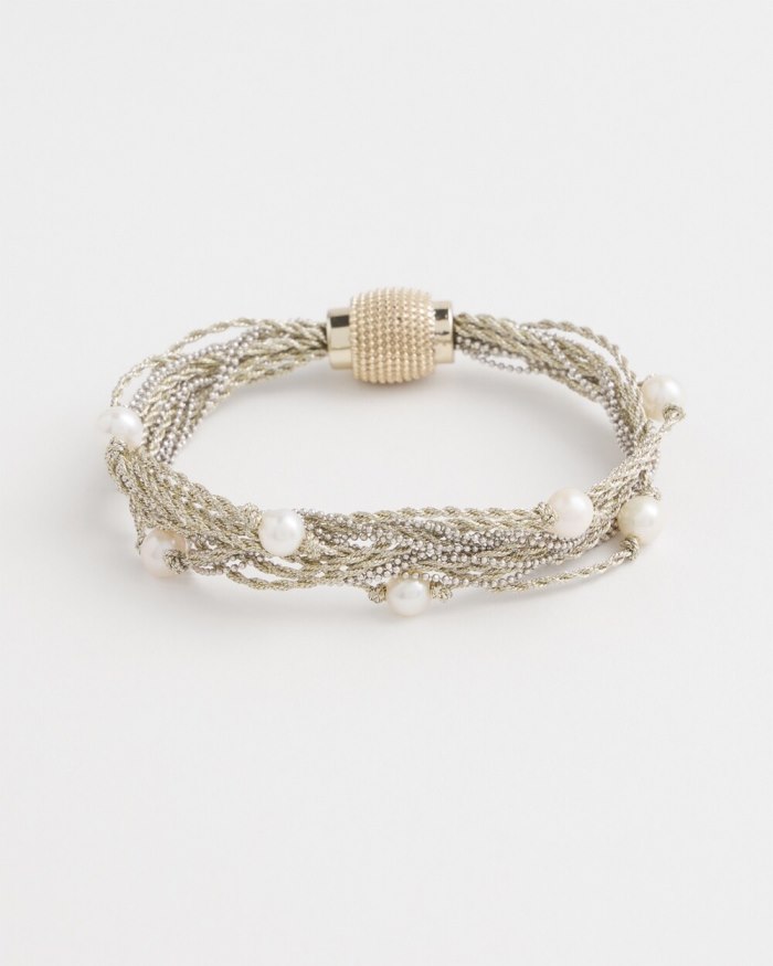 Chicos Fresh Water Pearl Magnetic Bracelet - Silver