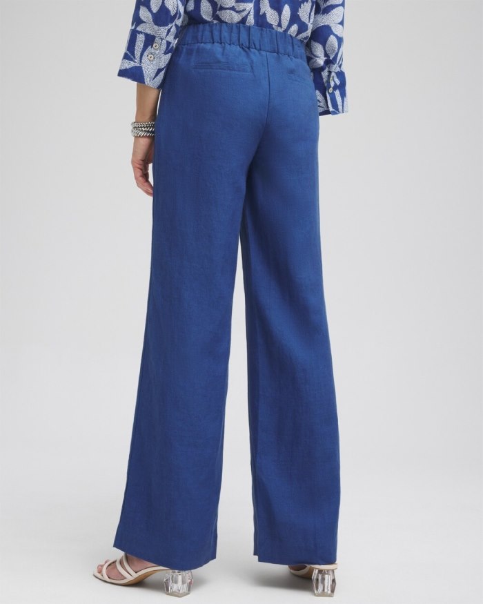 Chicos Linen Trouser Flare Pants - Naval Indigo