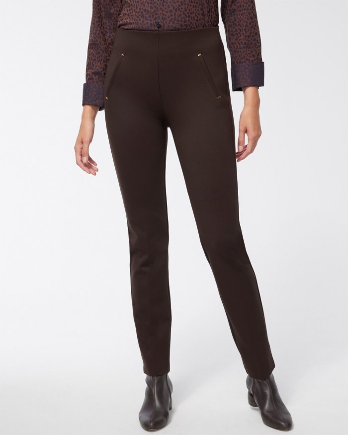 Chicos Juliet Ponte Trim Detail Pants - Cocoa Bean