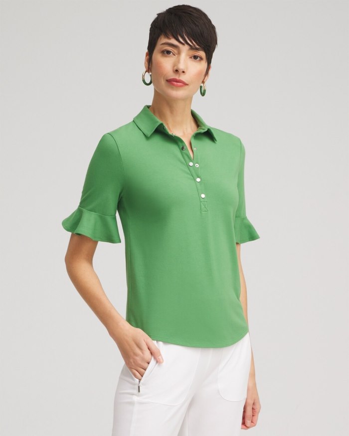 Chicos Zenergy UPF Knit Ruffle Polo - Verdant Green