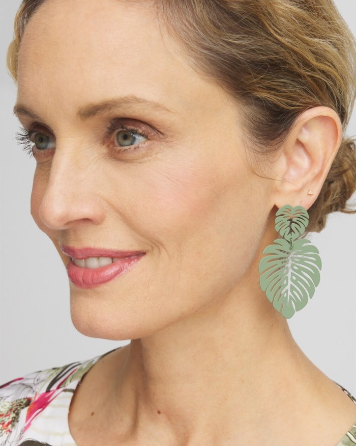 Chicos No Droop Green Leaf Earrings - Green