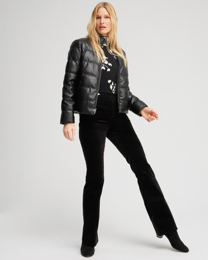 Chicos Faux Leather Puffer Jacket - Black