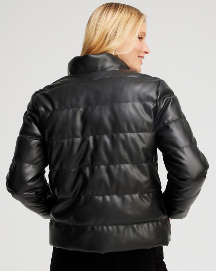 Chicos Faux Leather Puffer Jacket - Black