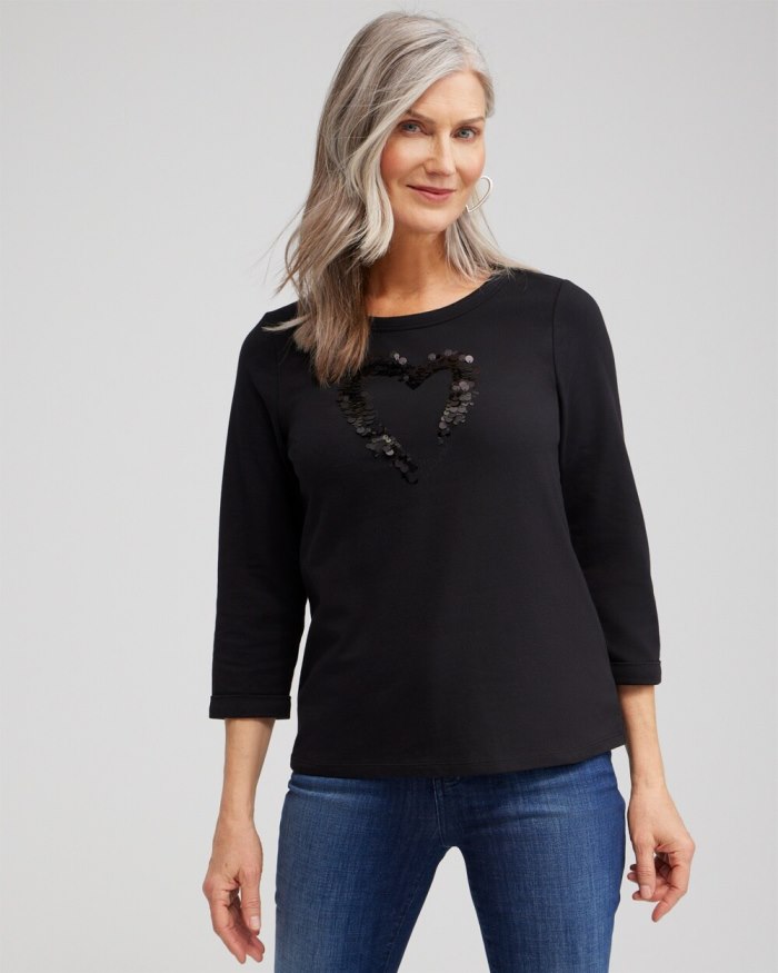 Chicos Sequins Heart Valentine's Tee - Black