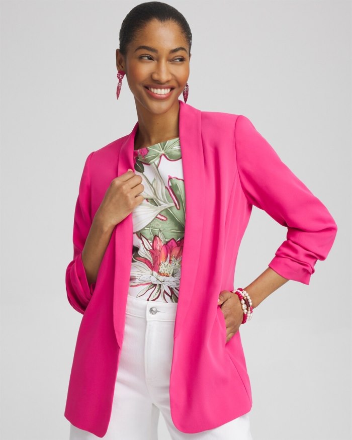 Chicos Ruched Sleeve Blazer - PINK BROMELIAD