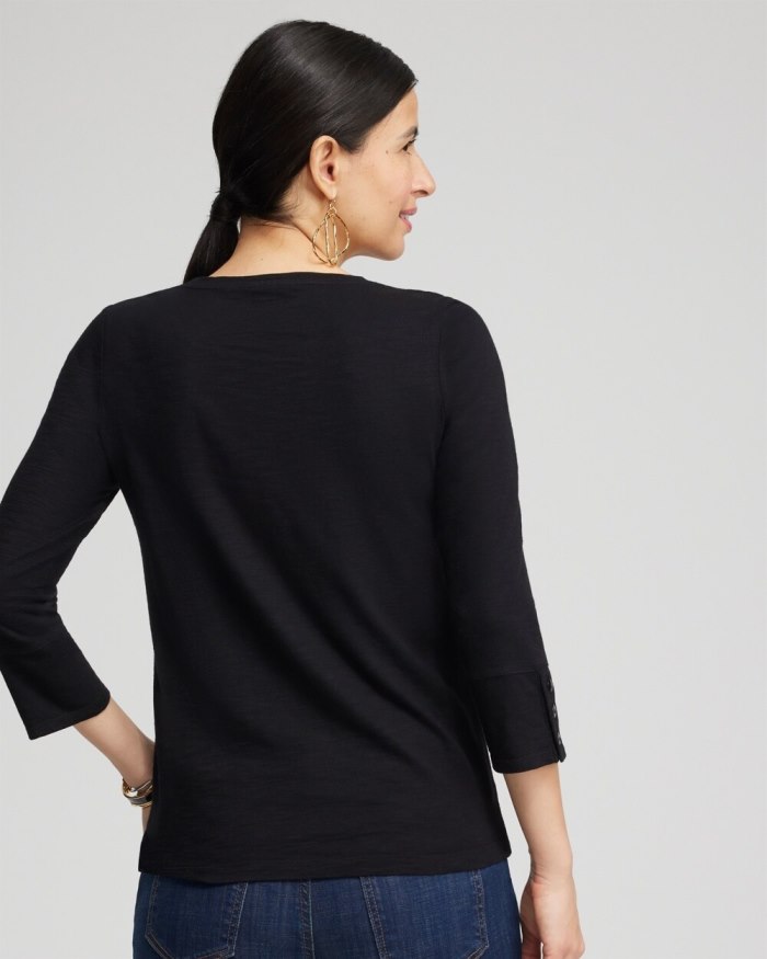 Chicos 3/4 Sleeve Button Tee - Black