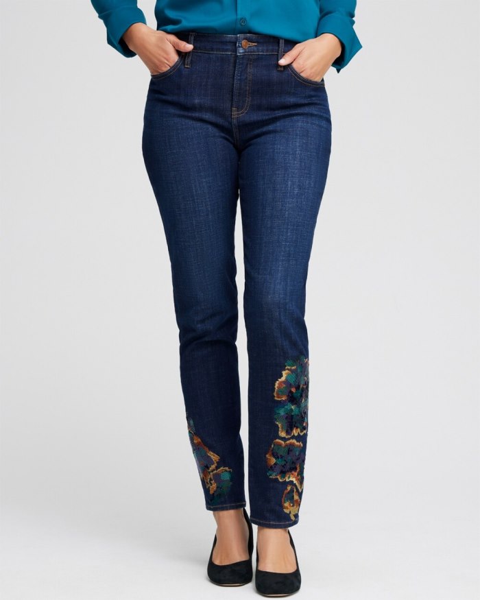 Chicos Girlfriend Sequin Ankle Jeans - Halton Street Indigo