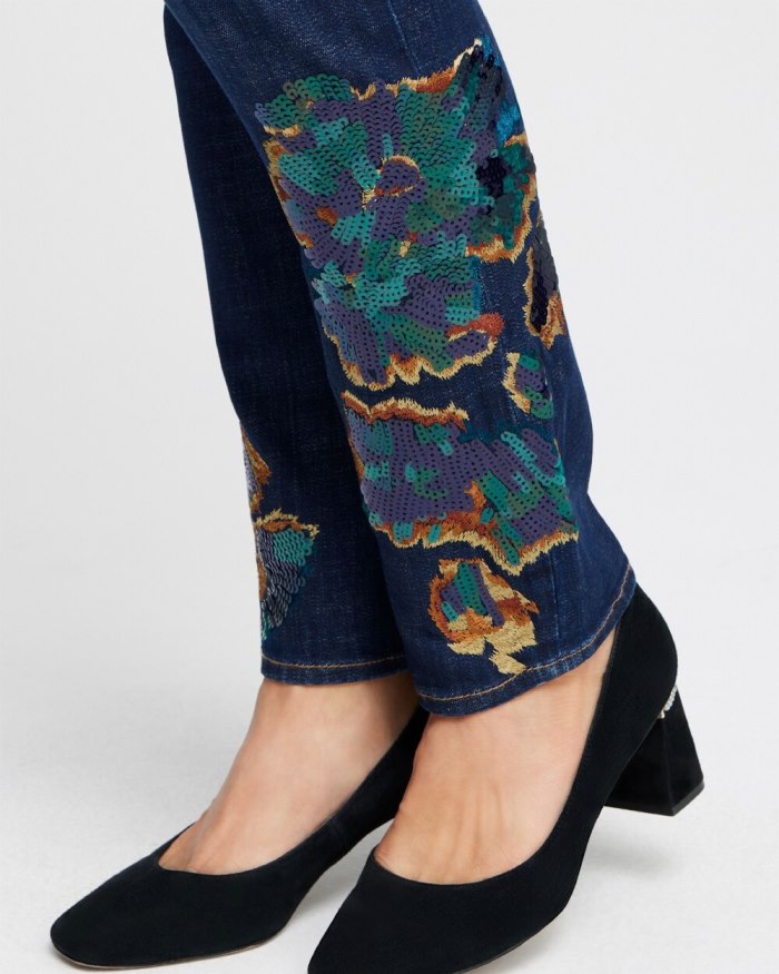 Chicos Girlfriend Sequin Ankle Jeans - Halton Street Indigo