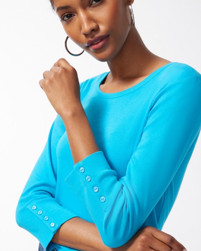 Chicos Pima 3/4 Sleeve Everyday Tee - Cyan Sea