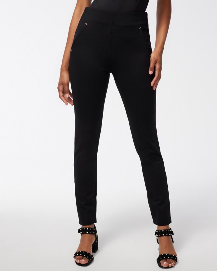 Chicos Juliet Ponte Trim Detail Ankle Pants - Black