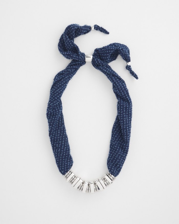 Chicos Adjustable Denim Scarf Necklace - Blue Multi