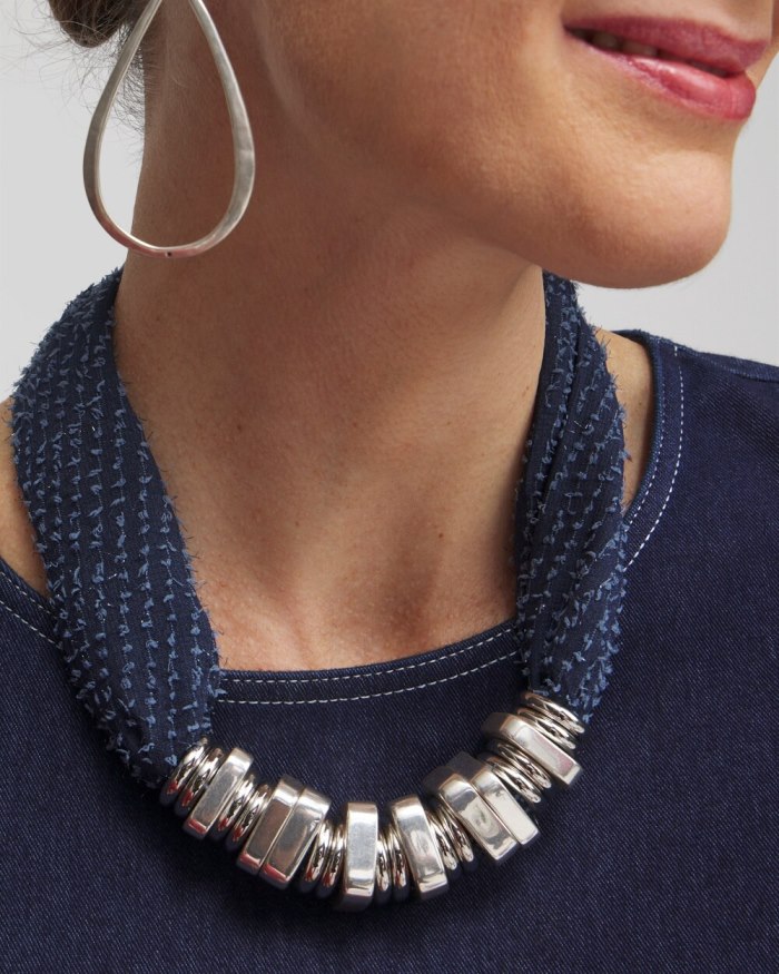 Chicos Adjustable Denim Scarf Necklace - Blue Multi