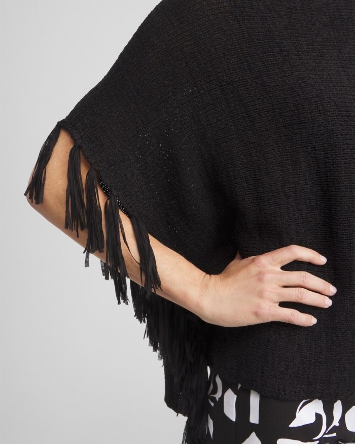 Chicos Fringe Knit Poncho - Verdant Green