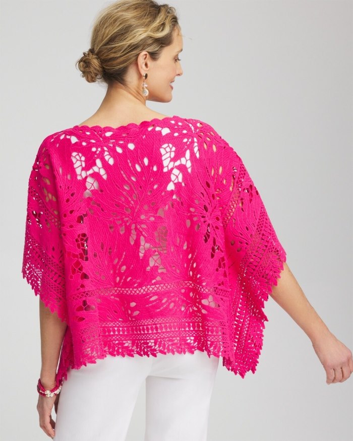 Chicos Lace Crochet Poncho - PINK BROMELIAD