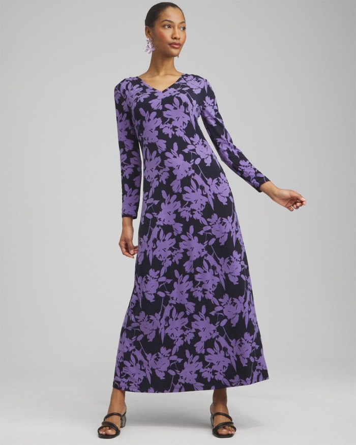 Chicos Floral V-neck Maxi Dress - Classic Navy