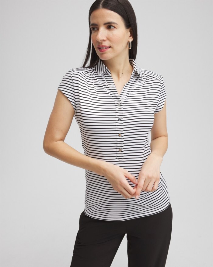 Chicos Zenergy UPF Stripe Cap Sleeve Polo - Black