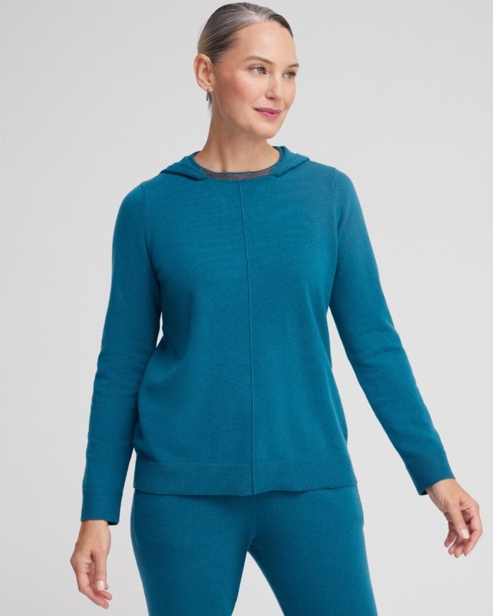 Chicos Zenergy Luxe Cashmere Blend Hooded Sweater - Moonlit Teal