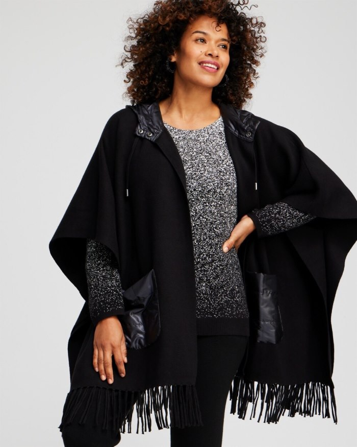 Chicos Zenergy Luxe Cashmere Blend Quilted Poncho - Black