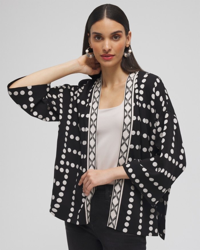 Chicos Silk Blend Mixed Print Kimono - Black