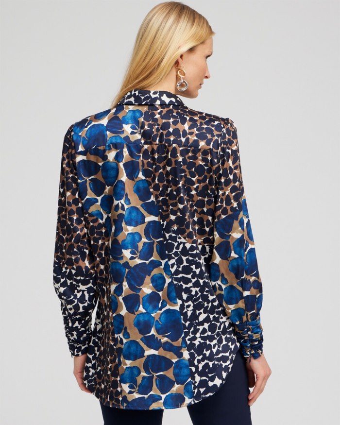 Chicos Ruched Cuff Mosaic Print Tunic - Royal Blue