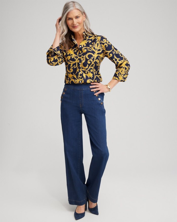 Chicos No Iron 3/4 Sleeve Filigree Print Shirt - Classic Navy