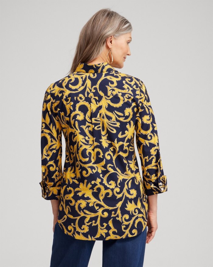 Chicos No Iron 3/4 Sleeve Filigree Print Shirt - Classic Navy