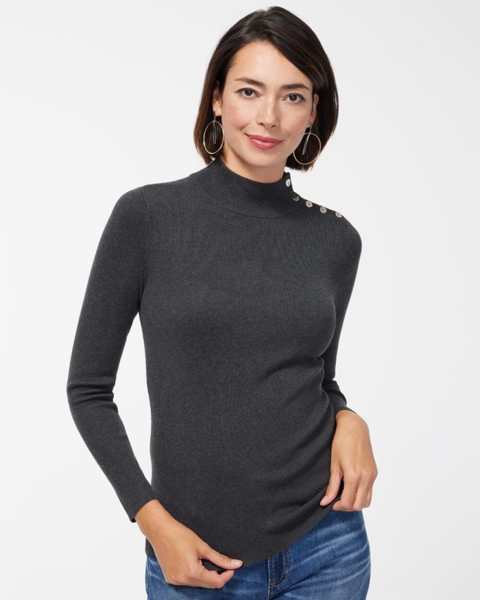 Chicos ECOVERO Mock Neck Sweater - Graphite Heather Gray