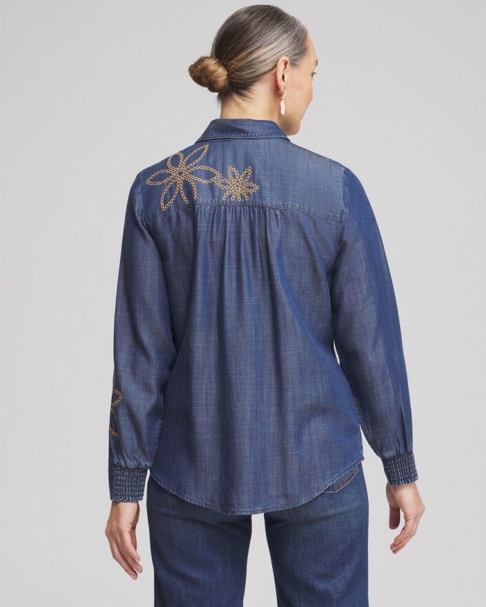 Chicos Twill Denim Eyelet Shirt - Deep Rapids Wash