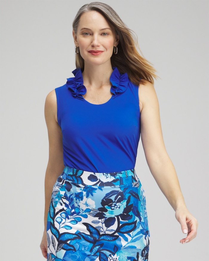 Chicos Zenergy Ruffle Neck Tank - Intense Azure