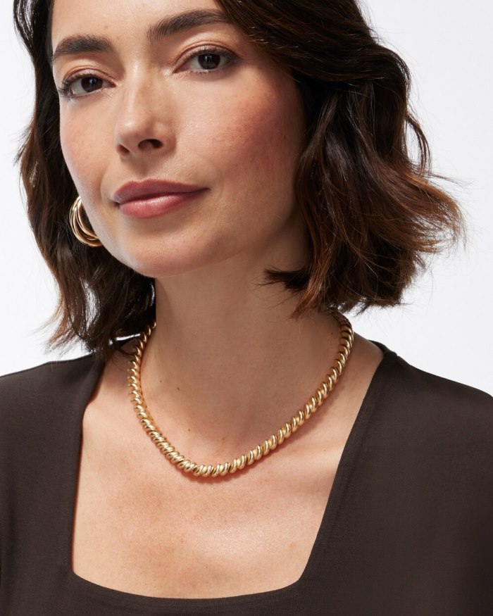 Chicos Gold Tone Twist Collar Necklace - Gold