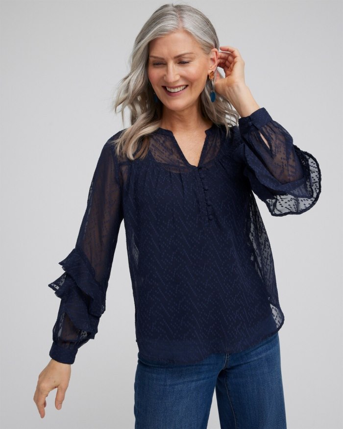 Chicos Ruffle Sleeve Top - Classic Navy