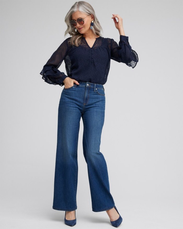 Chicos Ruffle Sleeve Top - Classic Navy