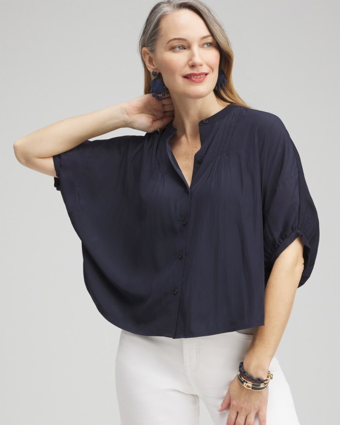 Chicos Pintuck Dolman Sleeve Shirt - Classic Navy