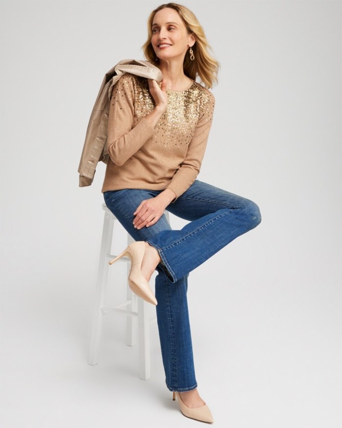 Chicos Ombre Sequin Pullover Sweater - Faux Camel Heather