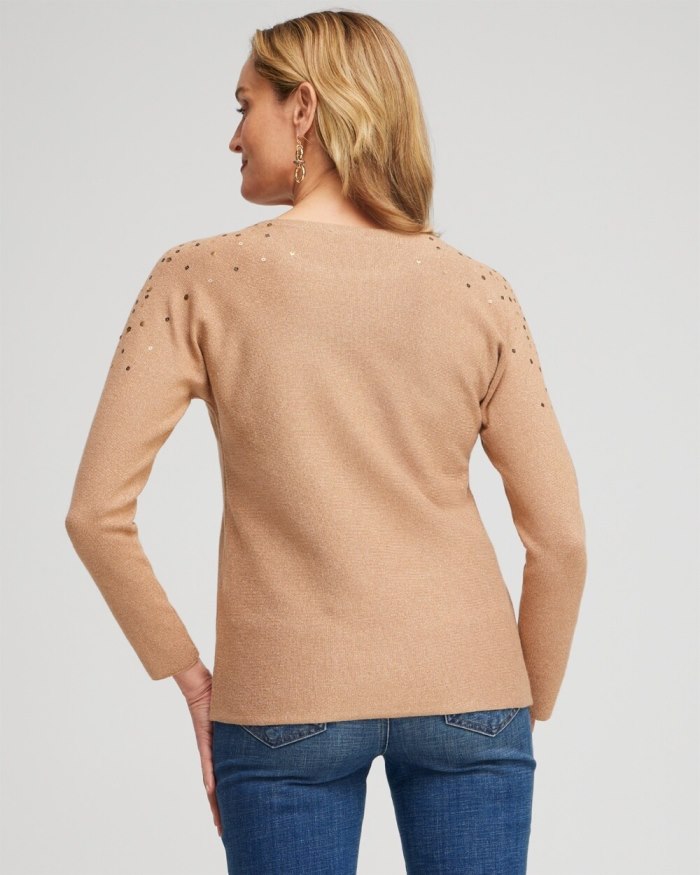 Chicos Ombre Sequin Pullover Sweater - Faux Camel Heather