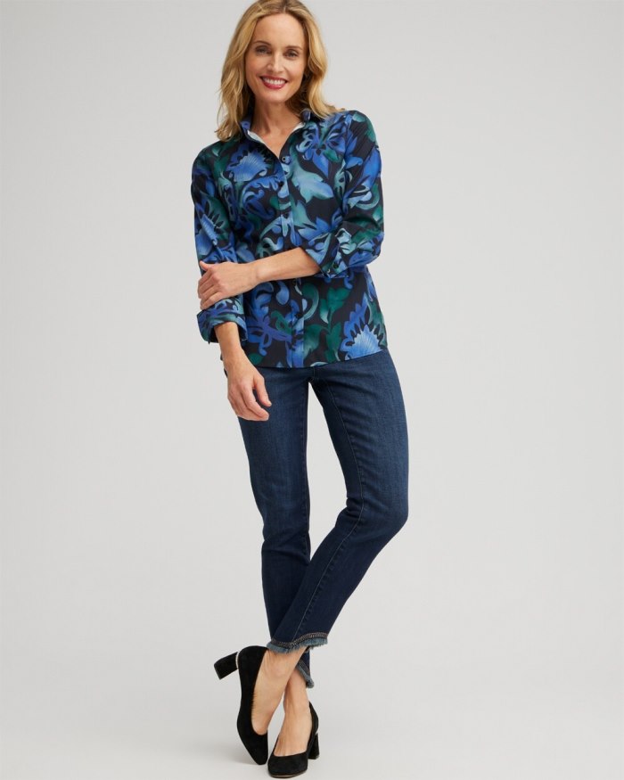 Chicos Embellished Tulip Hem Pull-on Jeggings - Rainier Rinse Indigo