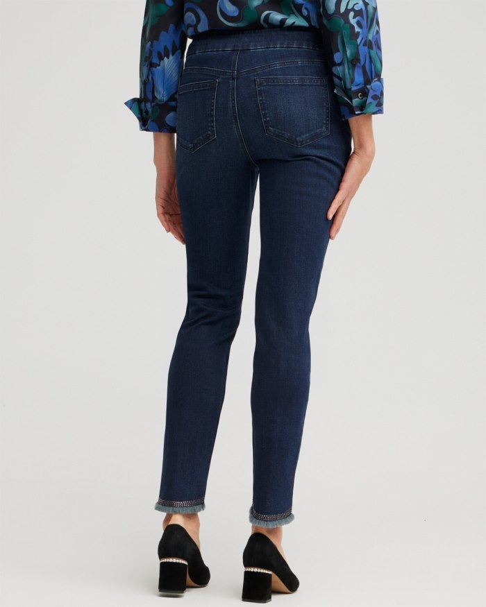 Chicos Embellished Tulip Hem Pull-on Jeggings - Rainier Rinse Indigo