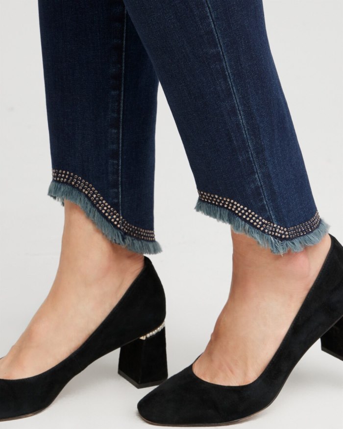 Chicos Embellished Tulip Hem Pull-on Jeggings - Rainier Rinse Indigo